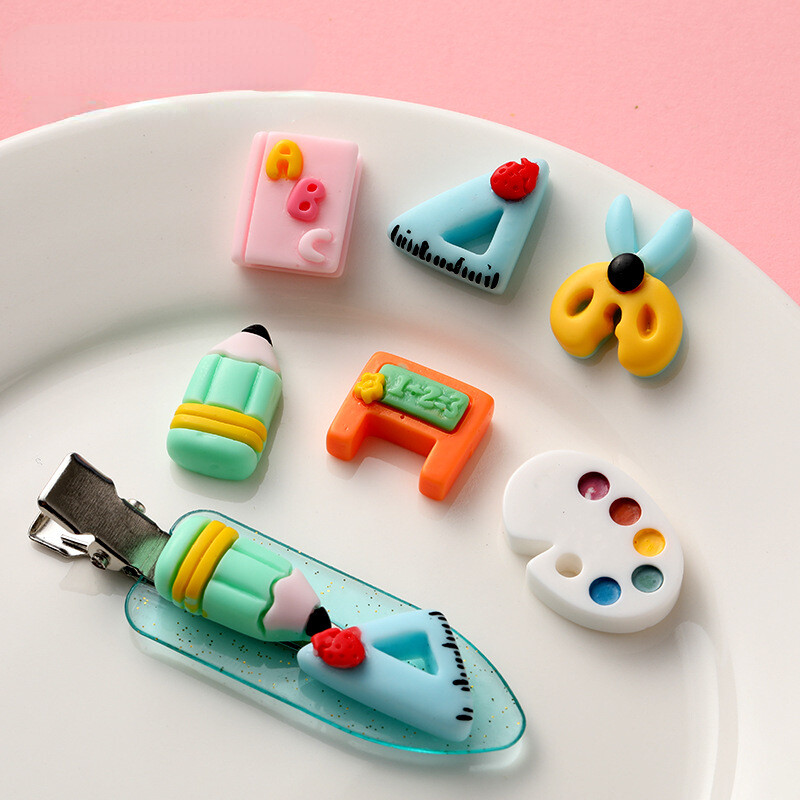 Ρητίνη Mini Stationery Series Flatback Cabochon Miniature Kawaii Decor DIY Έπιπλα σπιτιού Διακοσμητικά Αξεσουάρ φουρκέτας