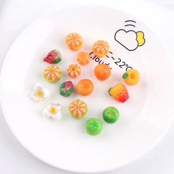 10 τμχ Ρητίνη Lovely Mixed Artificial Orange Cute Fruits Grape Egg Kawaii DIY Διακοσμητικά αξεσουάρ