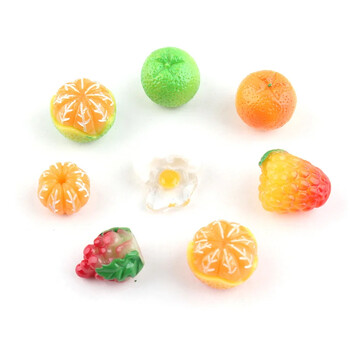 10 τμχ Ρητίνη Lovely Mixed Artificial Orange Cute Fruits Grape Egg Kawaii DIY Διακοσμητικά αξεσουάρ