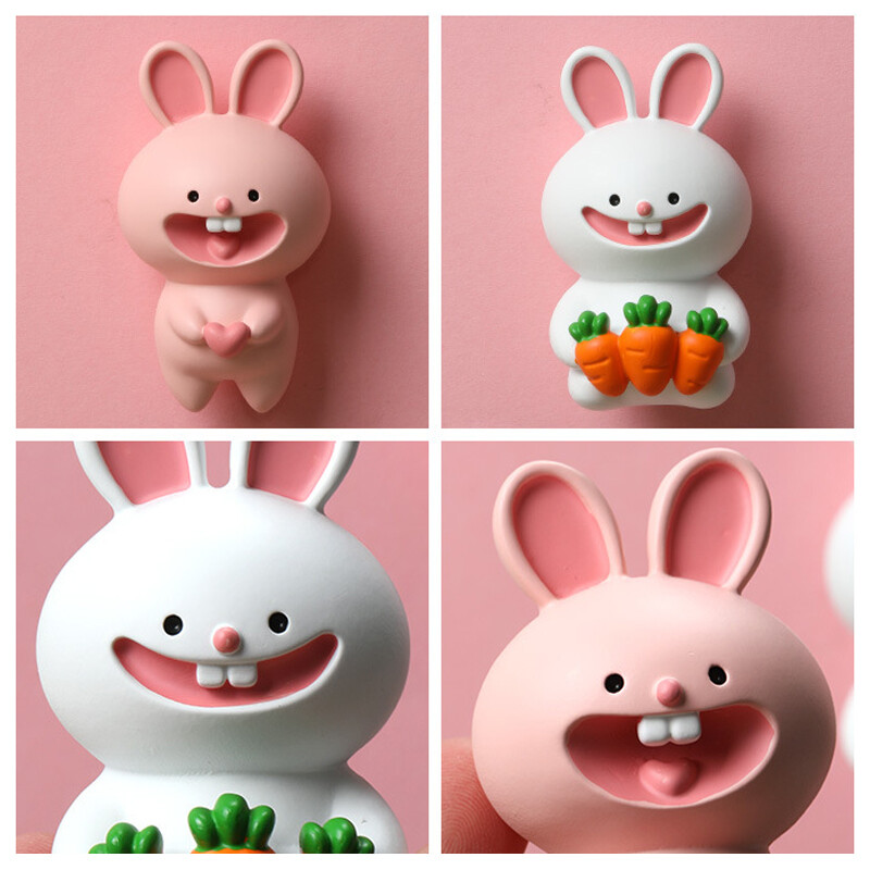 Νέο σχέδιο κινουμένων σχεδίων Ροζ Λευκό Κουνέλι Μαγνήτες Ψυγείου Τρισδιάστατα χαριτωμένα Anime Ζώα Ψυγείο Διακοσμητικά Μαγνήτης Φωτογραφική διακόσμηση σπιτιού τοίχου