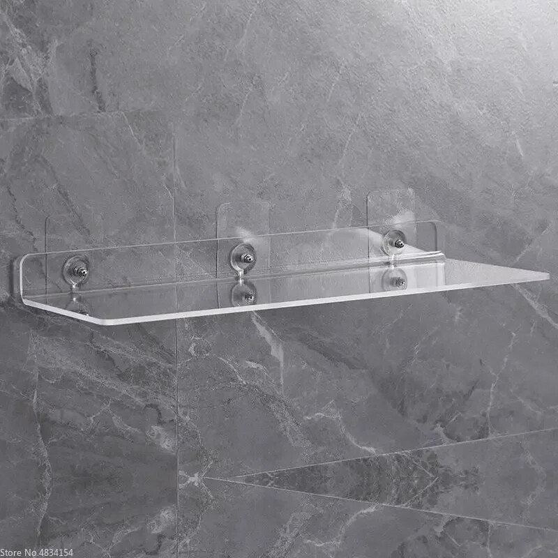 Säilitusrest akrüülist riiul, läbipaistev seinale kinnitatav paks läbipaistev ujuv ekraan Vannitoa köögiriiul 20-50 cm