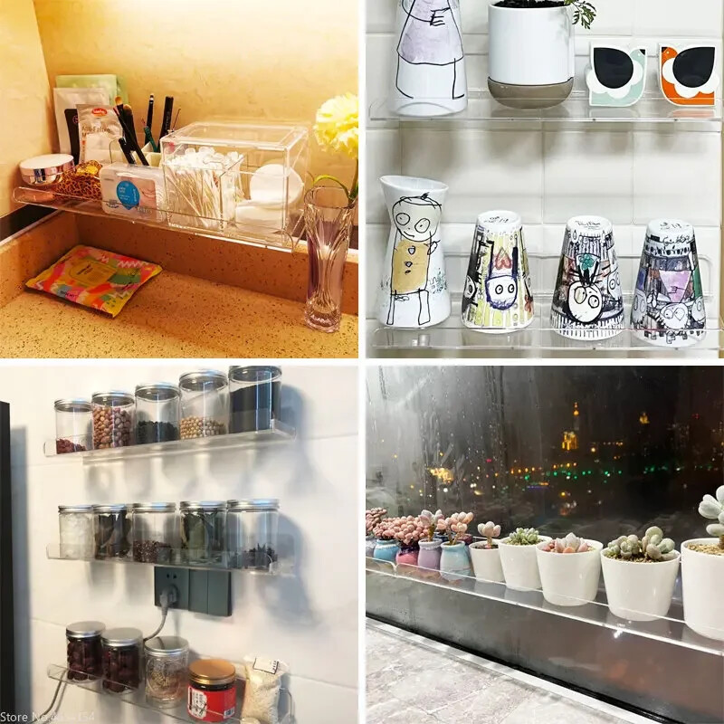 Säilitusrest akrüülist riiul, läbipaistev seinale kinnitatav paks läbipaistev ujuv ekraan Vannitoa köögiriiul 20-50 cm