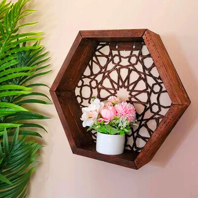 Rafturi plutitoare din lemn hexagonal 30cm x 26cm x 8.5cm Raft de depozitare montat pe perete pentru living dormitor baie birou