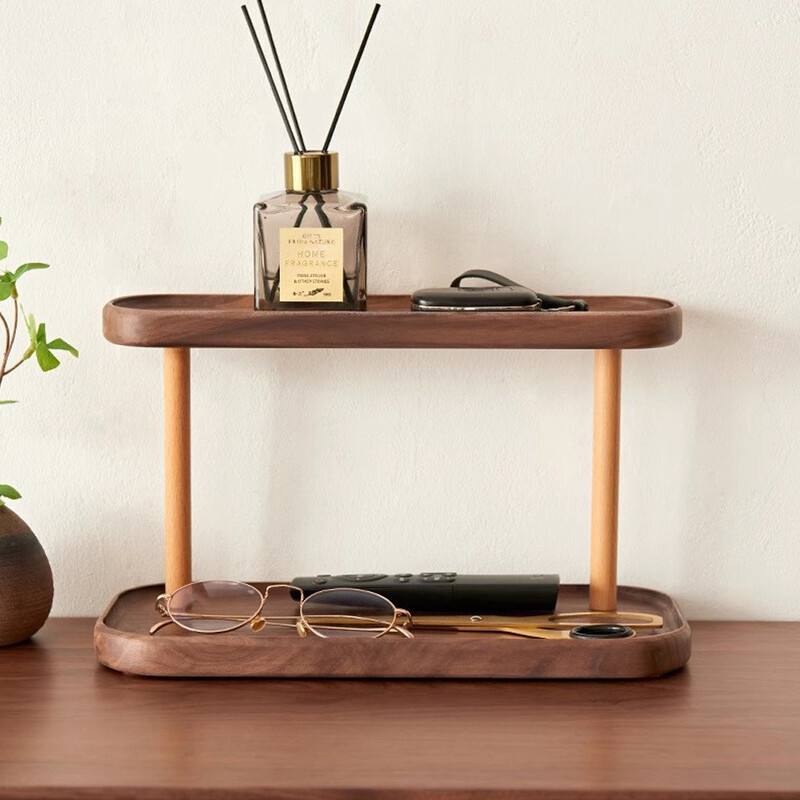 1 tk pruun täispuidust kahekihiline hoiustamisriiul ehete nagi tualettlaud Kosmeetika ehete hoiustamisriiul lauaarvuti korraldaja