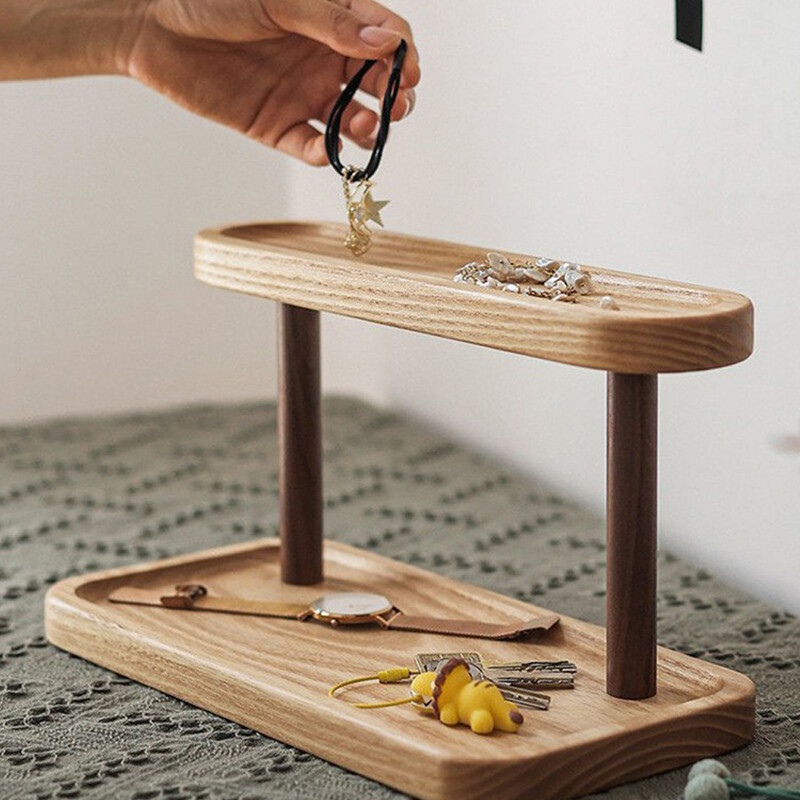 1 tk pruun täispuidust kahekihiline hoiustamisriiul ehete nagi tualettlaud Kosmeetika ehete hoiustamisriiul lauaarvuti korraldaja