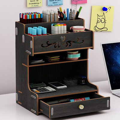 1 τεμ. Ξύλινο Γραφείο Organizer Πολυλειτουργικό Desktop Stationery Strehold Box για οικιακό γραφείο Θήκη αποθήκευσης σχολικών ειδών