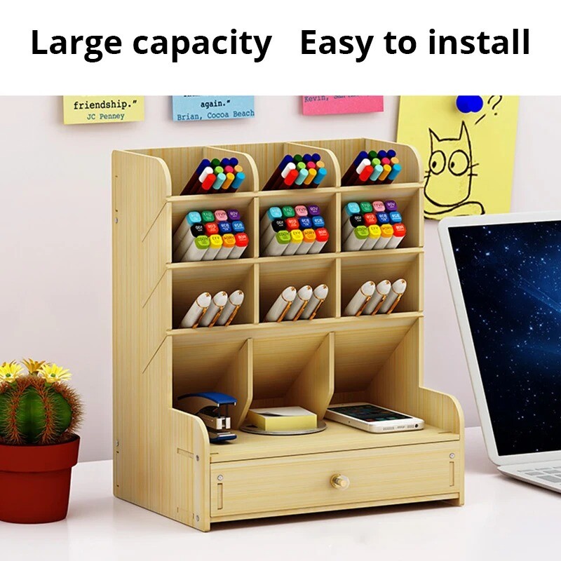 1 τεμ. Ξύλινο Γραφείο Organizer Πολυλειτουργικό Desktop Stationery Strehold Box για οικιακό γραφείο Θήκη αποθήκευσης σχολικών ειδών