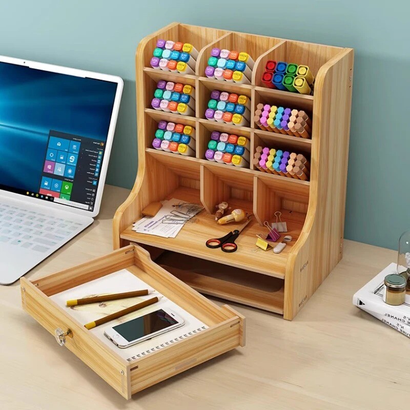 1 τεμ. Ξύλινο Γραφείο Organizer Πολυλειτουργικό Desktop Stationery Strehold Box για οικιακό γραφείο Θήκη αποθήκευσης σχολικών ειδών