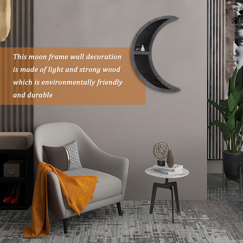 Κρυστάλλινο ράφι σε σχήμα Crescent Moon Ξύλινο ράφι διακόσμηση τοίχου Ξύλινη ρουστίκ οθόνη Σχάρα αποθήκευσης υπνοδωματίου