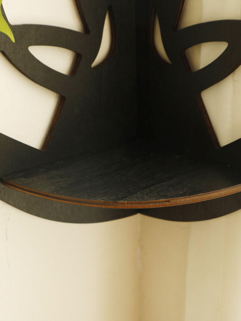 Μαύρο ξύλινο ράφι Lotus Άγαλμα του Βούδα Ράφι τοίχου Κυμαινόμενο ράφι Γωνιακό Βάση οθόνης Boho Διακόσμηση σπιτιού Meditate Decor