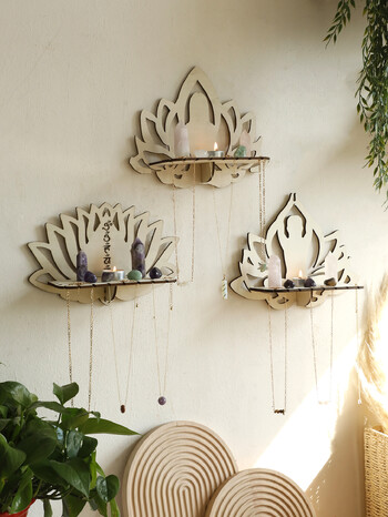 White Lotus Crystal Shelf Display Плаващ стенен рафт Дисплей Стойка Всекидневна Декорация на дома Свещи Поставка за съхранение Стенен декор