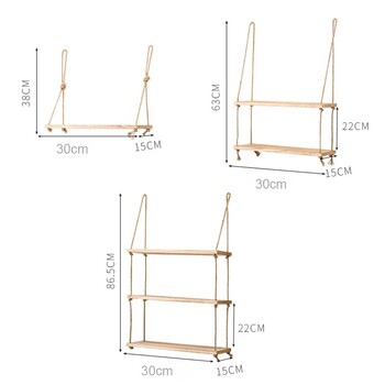 Дървени плаващи рафтове за стенни растения Цвете Дървена люлка Висящо въже Съхранение Домашен декор за всекидневна 1/2/3 нива