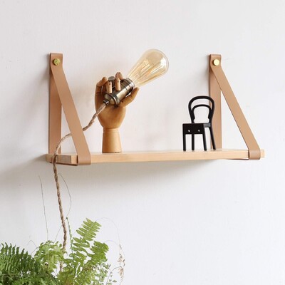 Medienos plūduriuojančios laikymo lentynos su odiniu dirželiu miegamojo svetainei Rinkinys, 1 vnt. Pakabinama laikymo lentyna žurnalui