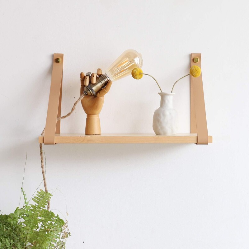 Medienos plūduriuojančios laikymo lentynos su odiniu dirželiu miegamojo svetainei Rinkinys, 1 vnt. Pakabinama laikymo lentyna žurnalui