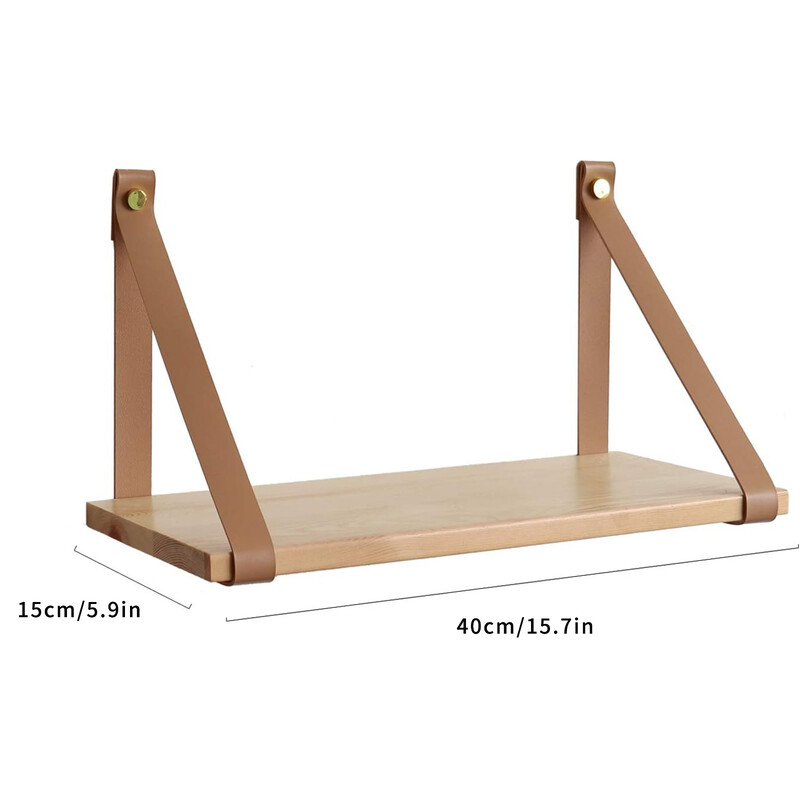 Medienos plūduriuojančios laikymo lentynos su odiniu dirželiu miegamojo svetainei Rinkinys, 1 vnt. Pakabinama laikymo lentyna žurnalui