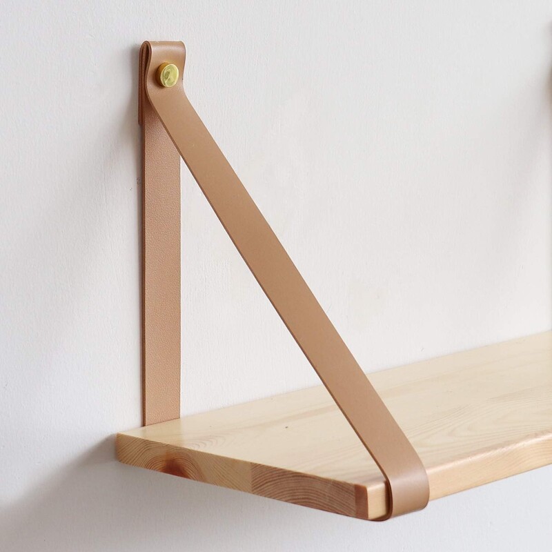 Medienos plūduriuojančios laikymo lentynos su odiniu dirželiu miegamojo svetainei Rinkinys, 1 vnt. Pakabinama laikymo lentyna žurnalui