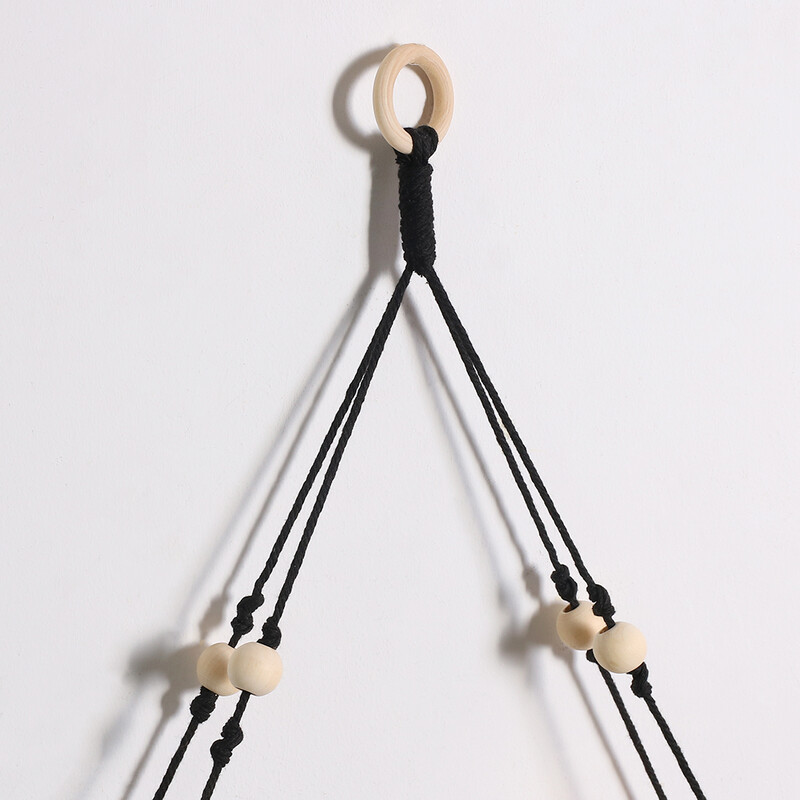 Juodos medinės lentynos pakabinamos sieninės lentynos Boho namų dekoro žvakių laikiklis Macrame laikymo lentynos miegamojo vonios kambariui svetainei