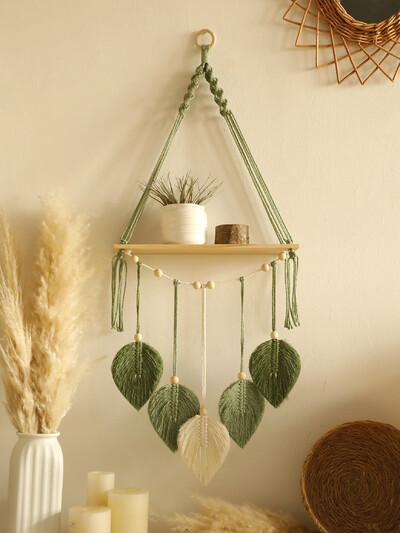 Leaf Macrame Floating Shelf Tapestry Art Hand Boho Home Decoration Стенен Рафт за Спалня Стенен Декор Поставка Подарък