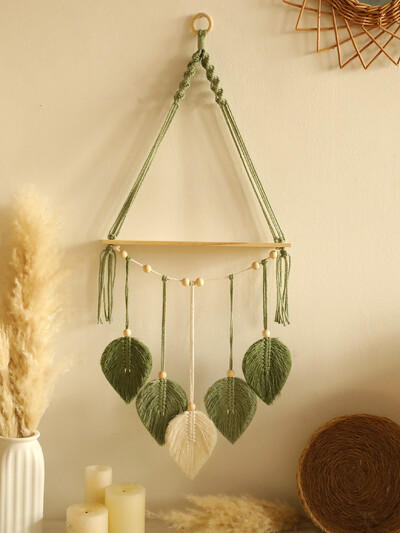 Leaf Macrame plaukiojanti lentyna gobelenas Art Hand Boho namų dekoravimo siena pakabinama lentyna miegamojo sienoms dekoruoti vitrinų stovą, dovana