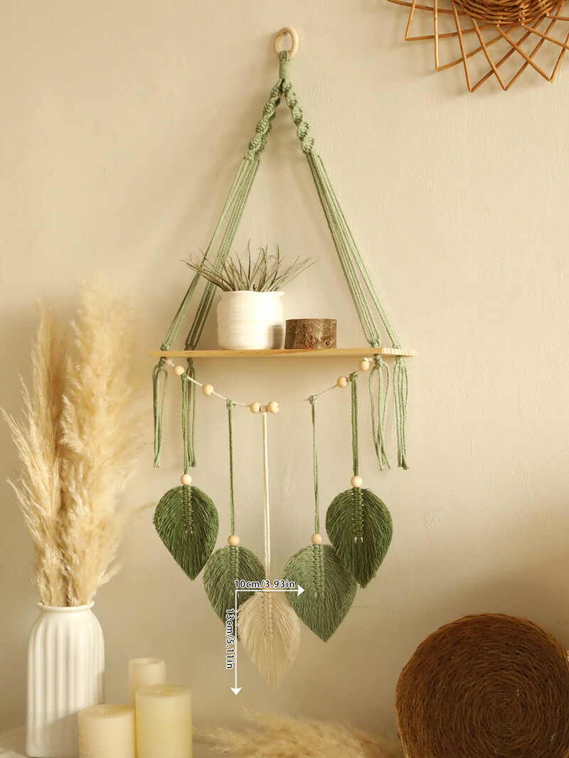 Leaf Macrame plaukiojanti lentyna gobelenas Art Hand Boho namų dekoravimo siena pakabinama lentyna miegamojo sienoms dekoruoti vitrinų stovą, dovana