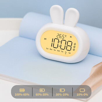 Нощна лампа, акумулаторна Countdown 3 Snooze Rabbit Kids Digital Budil Clock Bunny Bedside Clock за момчета, момичета, малки деца, възрастни