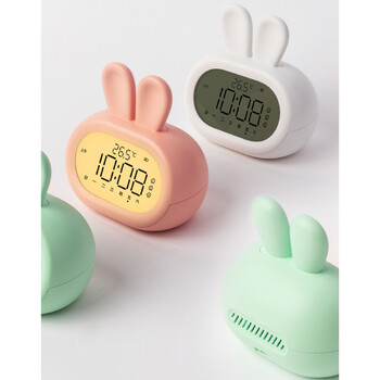 Нощна лампа, акумулаторна Countdown 3 Snooze Rabbit Kids Digital Budil Clock Bunny Bedside Clock за момчета, момичета, малки деца, възрастни