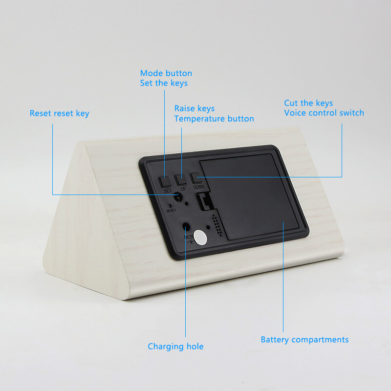 Drvena budilica s glasovnom kontrolom Pametni LED digitalni sat za uređenje noćnog ormarića Elektronički stolni sat s temperaturom i vlagom