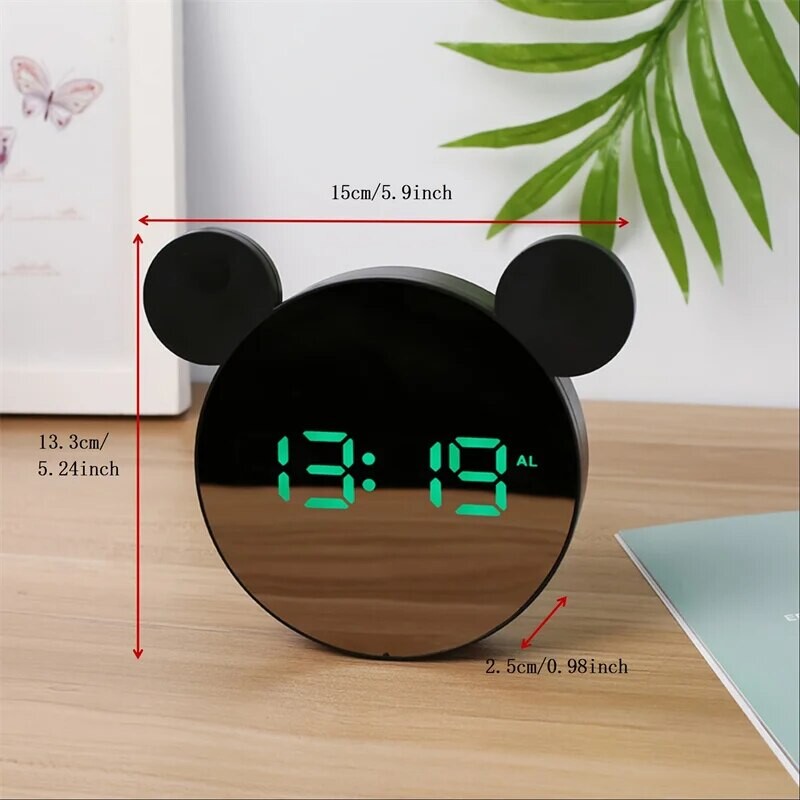 1 set Mini Mouse Ceas electronic cadou Decorat pe noptieră Livrat cu cablu de încărcare USB Ceas cu alarmă digital Snooze Ceas cu LED