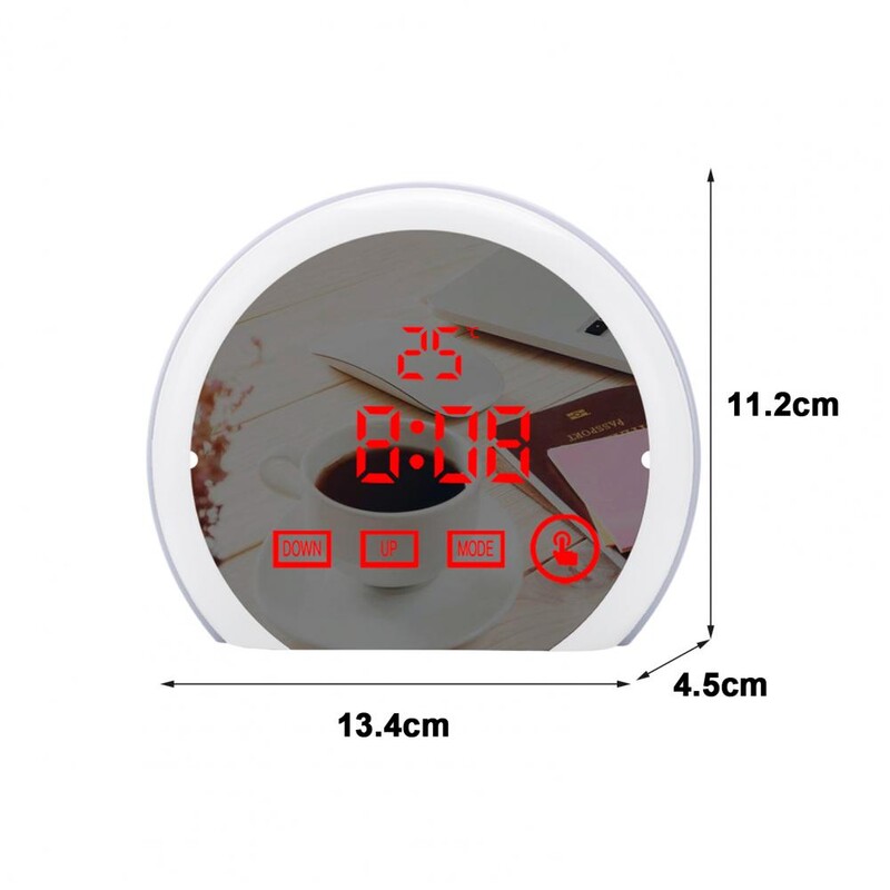 Mitme seadmega laaditav äratuskell Multifunktsionaalne LED-äratuskell valguse ekraaniga, ümmargune peegelpind õpilastele