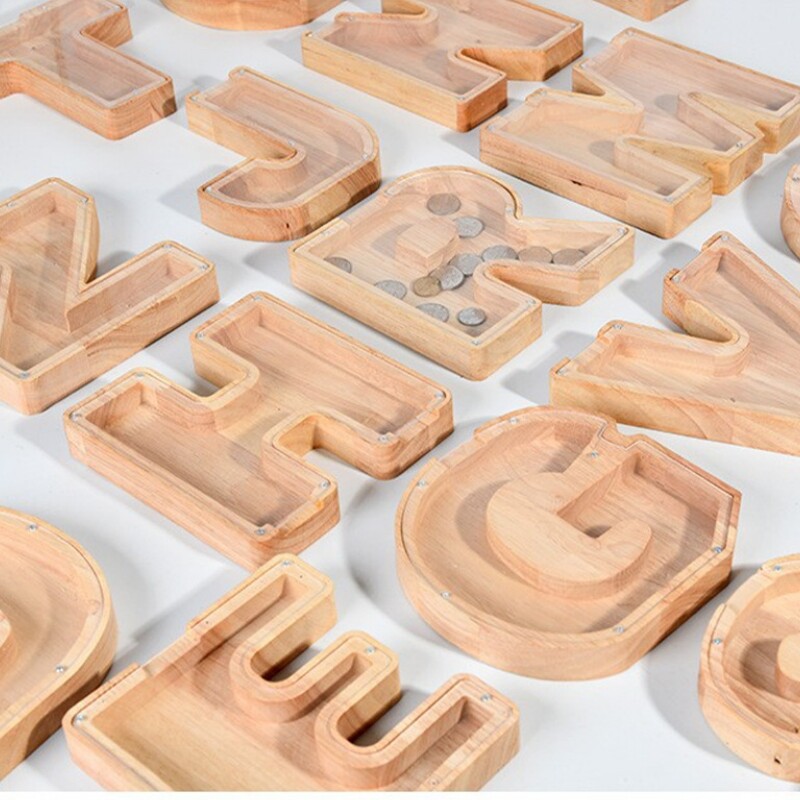 26 Inglise tähestikku rahakast Mündi raha hoiupõrsas puidust kirjaga säästukast lauaarvuti kaunistus kodukaunistusega käsitöö lastele