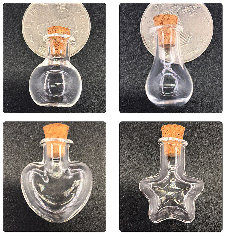 Drift Wishing Glass Väike pudelikomplekt korgitähtkujuga südamekujulise tähega DIY ehete läbipaistev pudel hulgimüük 5 tk