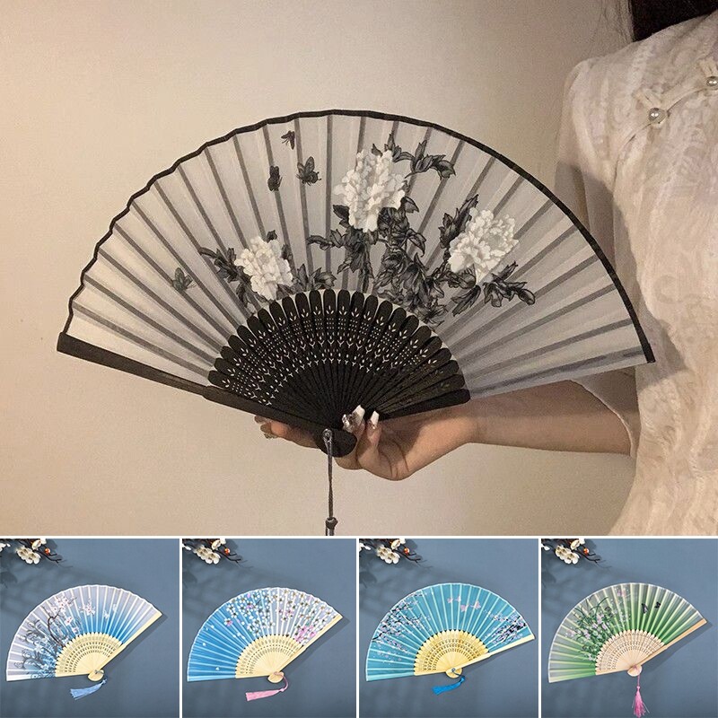 Vintage siidist kokkuklapitav lehvik Hiina kunst käsitöö kingitus kodukaunistused tantsukäsi ventilaator bambusest ruumi sisustus Puit bambusest ventilaatorid ventilaator