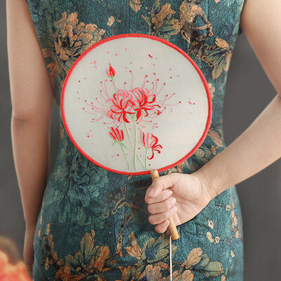 Κέντημα Starter Kit Κινέζικο στυλ Κέντημα Χέρι Fan Cross Stitch Σετ Λουλούδια Φυτό σταμπωτά κρίκους κινέζικα ρούχα Cheongsam