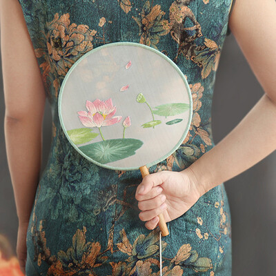 Κέντημα Starter Kit Κινέζικο στυλ Κέντημα Χέρι Fan Cross Stitch Σετ Λουλούδια Φυτό σταμπωτά κρίκους κινέζικα ρούχα Cheongsam