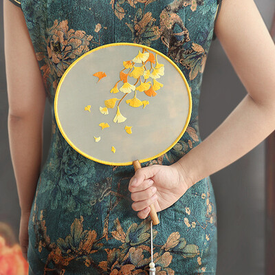 Κέντημα Starter Kit Κινέζικο στυλ Κέντημα Χέρι Fan Cross Stitch Σετ Λουλούδια Φυτό σταμπωτά κρίκους κινέζικα ρούχα Cheongsam