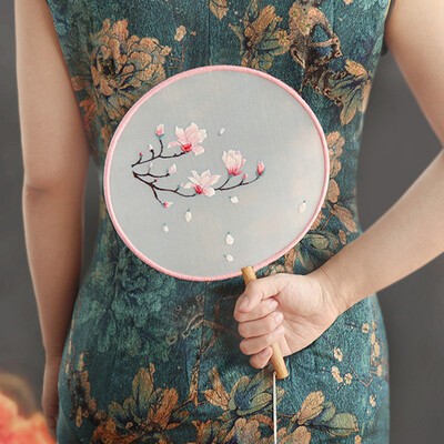 Κέντημα Starter Kit Κινέζικο στυλ Κέντημα Χέρι Fan Cross Stitch Σετ Λουλούδια Φυτό σταμπωτά κρίκους κινέζικα ρούχα Cheongsam