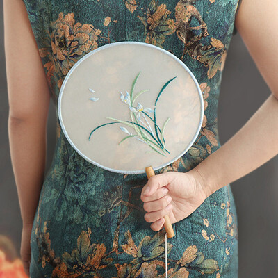 Κέντημα Starter Kit Κινέζικο στυλ Κέντημα Χέρι Fan Cross Stitch Σετ Λουλούδια Φυτό σταμπωτά κρίκους κινέζικα ρούχα Cheongsam