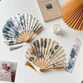 Kaasaskantav käsitsi volditav ventilaator Uus hiina stiilis tantsurekvisiit Retro Shell-fänn, naine, mees, bambusest puidust siidist lillega kokkupandav ventilaator