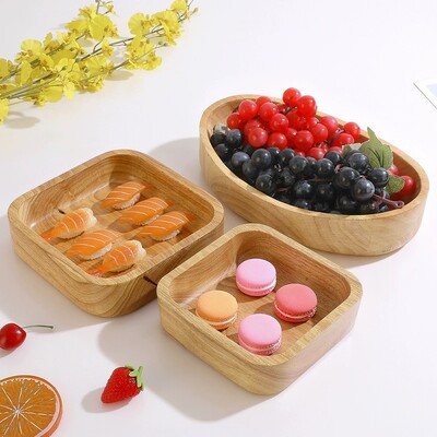 Bol pătrat japonez din stejar natural castron creativ pentru desert accesorii de uz casnic tavă din lemn masiv set de boluri pentru barca sushi
