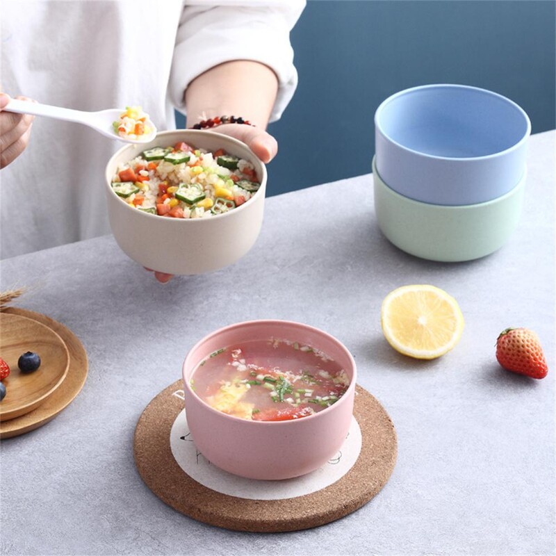 Purunematud korduvkasutatavad teraviljakausid Nisuõlgedest kausid Kerged kausikomplektid nuudlisupi jaoks suupiste salat puuvili köögiriistad