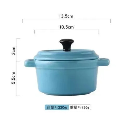 Κεραμικό μπολ πρωινού Ramekins με καπάκι, θυρίδα ασφαλείας για φούρνο, κρεμ μπρουλέ, μίνι κατσαρόλα, σουφλέ, κάλυμμα και λαβή για γαλλική κρεμμυδόσουπα, 220 ml