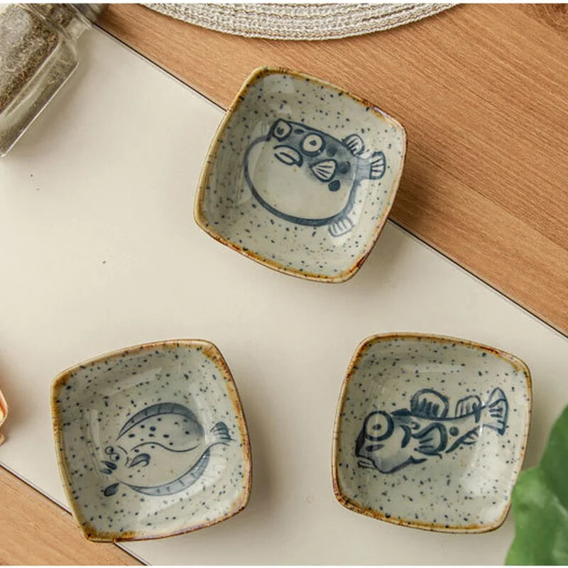 Vintage keraamiline väike taldrik Jaapani loominguline multikas mereandide kastmeroogade maitsestamistaldrik Kodu köök lauanõud Dropshipping