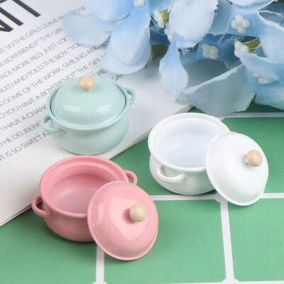 Oală de supă în miniatură la scară 1/12, cu capac pentru oală, accesorii pentru casă de păpuși, joc de simulare, mini vase de bucătărie, jucării pentru gătit, jucărie pentru păpuși