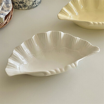 Suur koorega taldrik~ Prantsuse vanaaegne reljeefne keraamiline kestakujuline hoiutaldrik Puuviljade magustoidu nipsasjakeste tass Kodutarvikud Kandikud