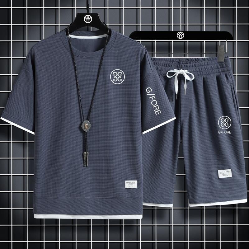 Νέο καλοκαιρινό κοντομάνικο κοστούμι βάφλα για άνδρες Χαλαρό νεανικό όμορφο κοντό μανίκι Κορεάτικο στυλ casual μόδα σετ δύο τεμαχίων