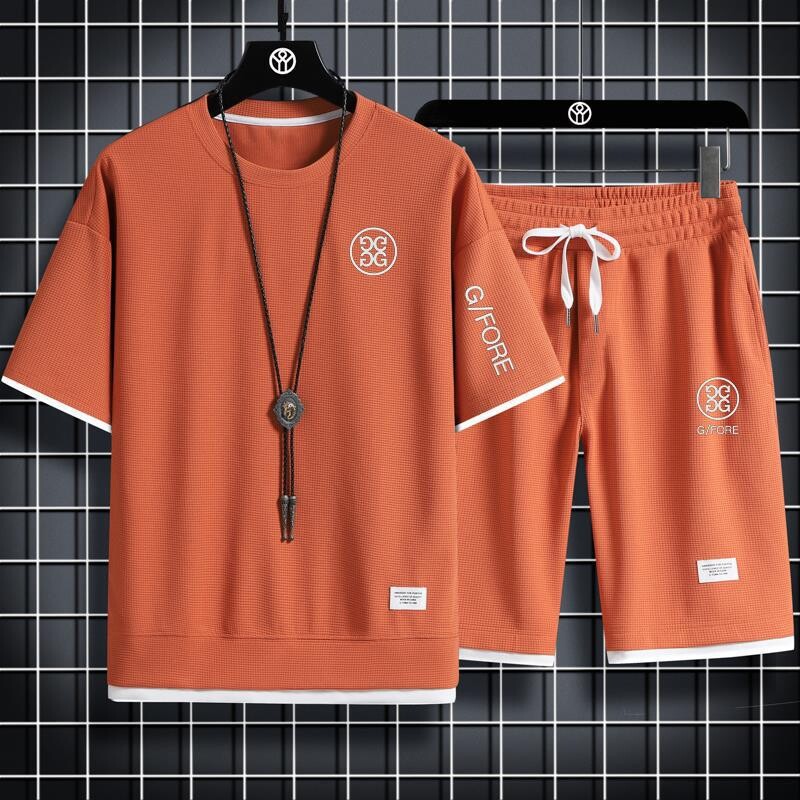 Νέο καλοκαιρινό κοντομάνικο κοστούμι βάφλα για άνδρες Χαλαρό νεανικό όμορφο κοντό μανίκι Κορεάτικο στυλ casual μόδα σετ δύο τεμαχίων