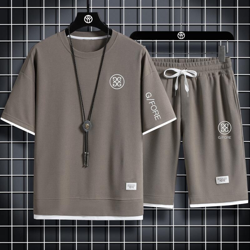 Νέο καλοκαιρινό κοντομάνικο κοστούμι βάφλα για άνδρες Χαλαρό νεανικό όμορφο κοντό μανίκι Κορεάτικο στυλ casual μόδα σετ δύο τεμαχίων