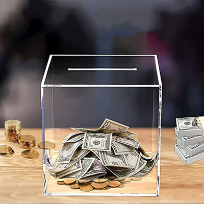 Pușculiță transparentă Pușculiță acrilice Cutie de economisire nedeschisă Cutie de economii transparentă Rezervor de economii DIY Cadou pentru cadou de zi de naștere 12x12cm