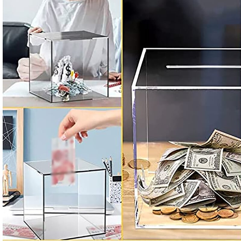 Pușculiță transparentă Pușculiță acrilice Cutie de economisire nedeschisă Cutie de economii transparentă Rezervor de economii DIY Cadou pentru cadou de zi de naștere 12x12cm