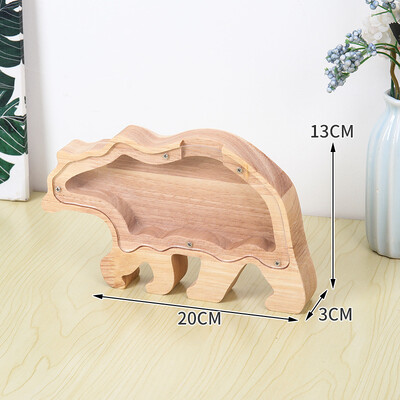 Ξύλινο γουρουνάκι δεινόσαυρος γατάκι Κουμπαράς Διαφανές κινούμενα σχέδια Ζώο νόμισμα Χρήματα Κουτί φύλαξης από συμπαγές ξύλο Εξατομίκευση στολίδι επιφάνειας εργασίας